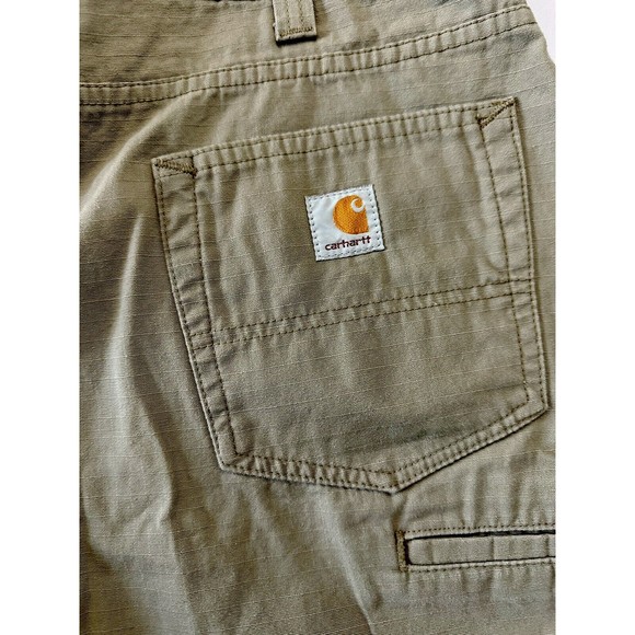 Carhartt Mens 38 Khaki Regular Fit Flat Front Denim Shorts 5 pocket 38X8.5 EUC - Picture 4 of 5